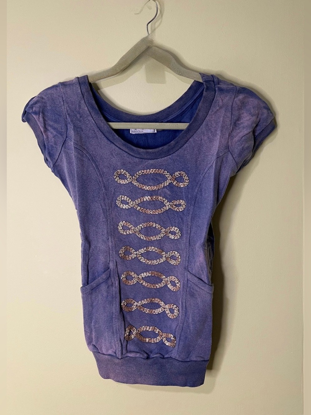 NWOT POL Women's Purple/Bluish Embellished Short Sleeve Top Size XS